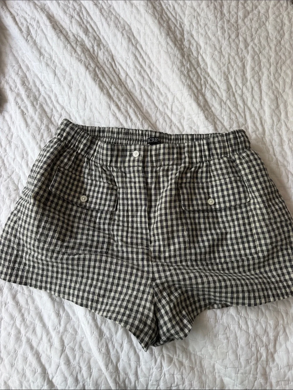 J. Crew High-Waist Gingham Shorts in Black and Cream